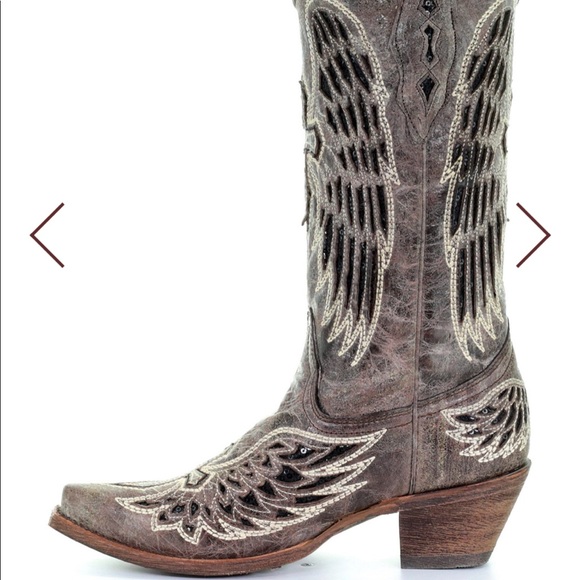 Corral Black Sequin Inlay Cross & Wing Snip toe - Picture 2 of 6